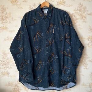 Columbia Deer Antler Corduroy Button-down Shirt Size XL Hunting Nature Buck